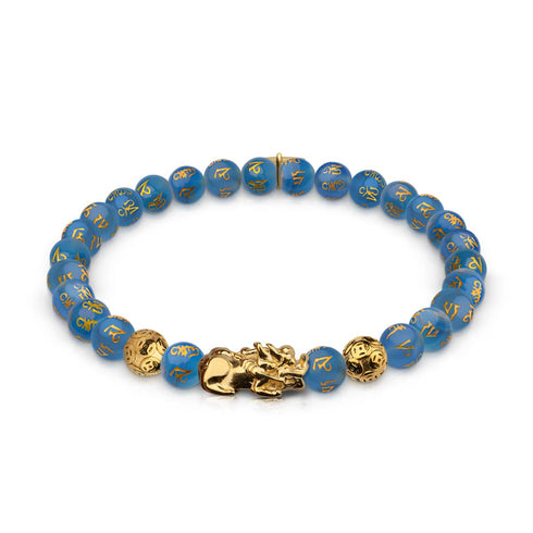 Mini Pixiu Feng Shui Bracelet | WATER Element | Blue Agate x 18k Gold